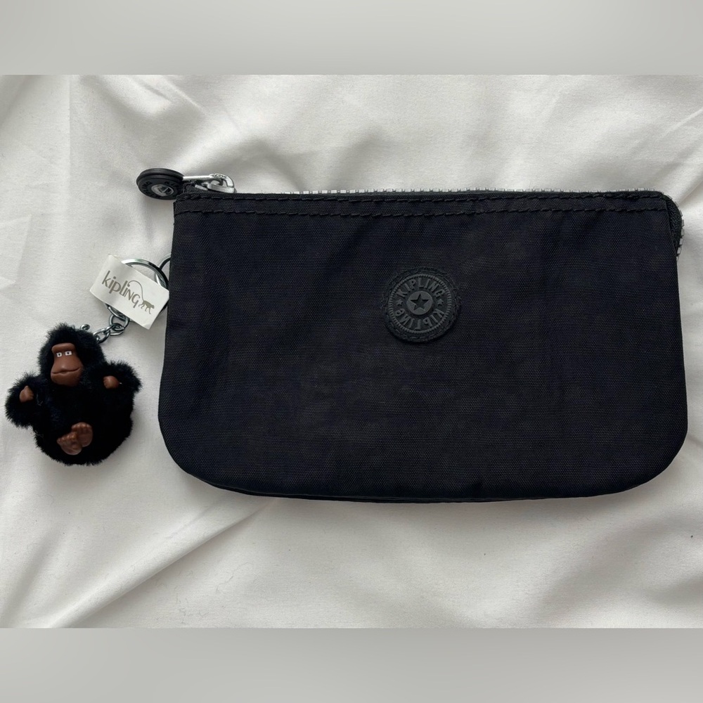 Kipling Black 5-Compartment Cosmetic Pouch w/Gorilla Keychain. EUC.